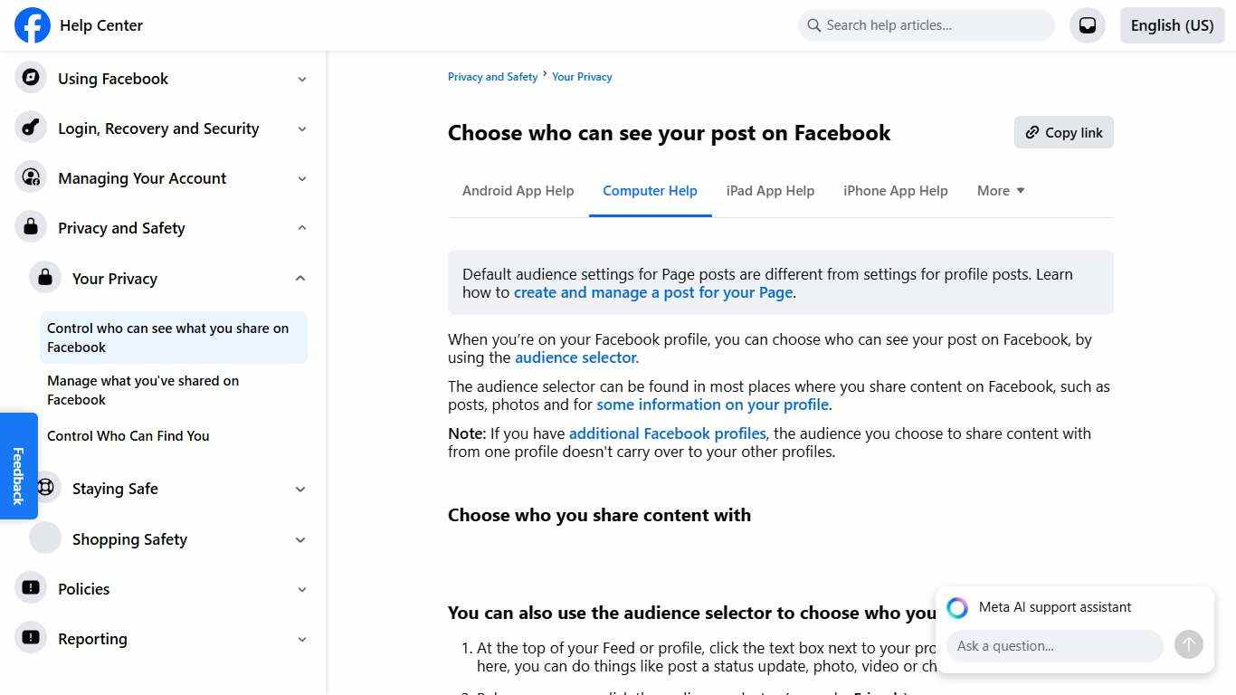 Choose who can see your post on Facebook Facebook Help Center